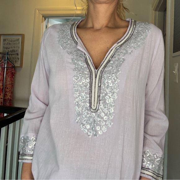 Nicoleblu Boho Beaded Tunic Top Lavender Sequin Embellished Medium - Picture 2 of 11